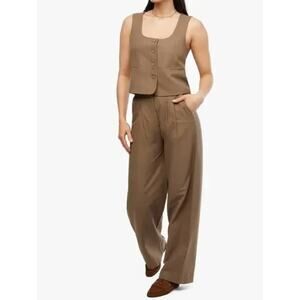 WeWoreWhat Suit Vest Pant Matching Set Pinstripe Brown Wide Leg XS US 0 NWT